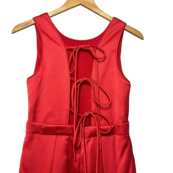 Zac Posen Womens Red Fit & Flare Cocktail Dress 8 USA Lace Up Back Pockets  Party